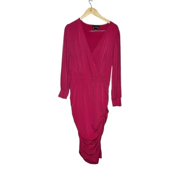 Ashley Stewart bright pink V neck long sleeve slinky bodycon dress NWOT 18/20 - Picture 2 of 8